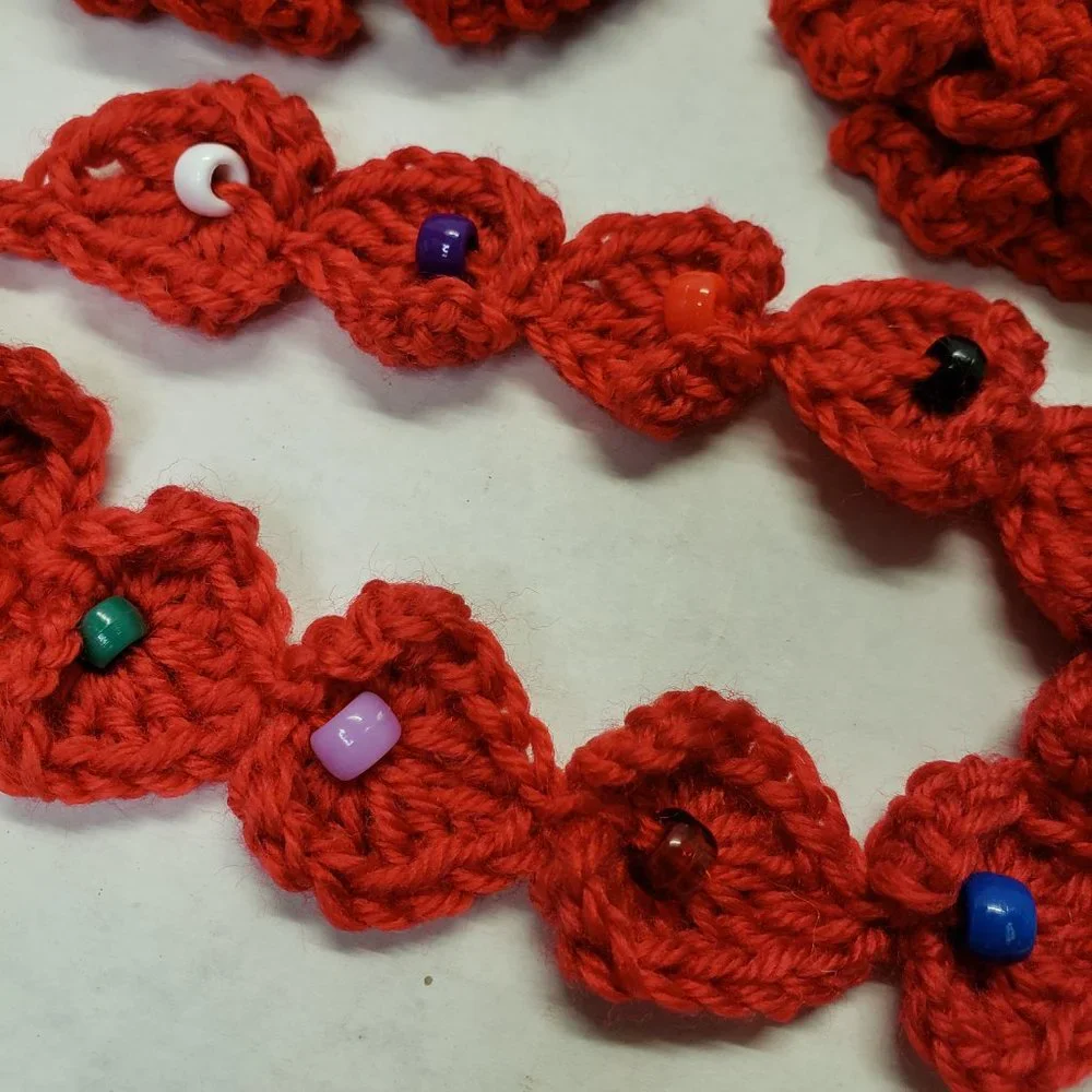Woman's Handmade Crochet 2 Scrunchies and Beaded Headband Red New